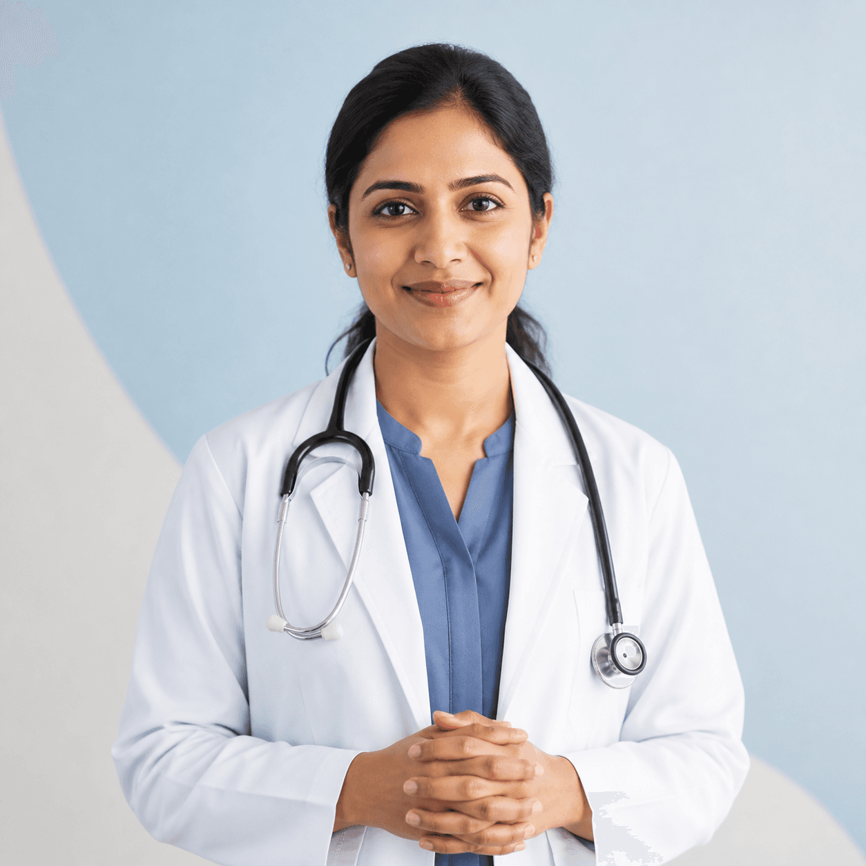 A doctor with hands clasped, representing attentive website care